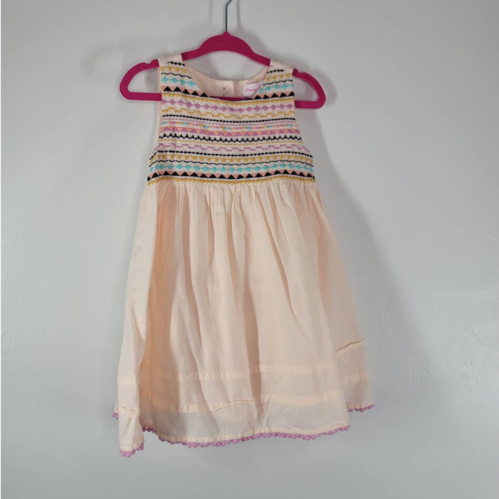 Tommy Bahama A-Line Dress Size 2T Embroidered Yoke Sleeveless Peach Cotton